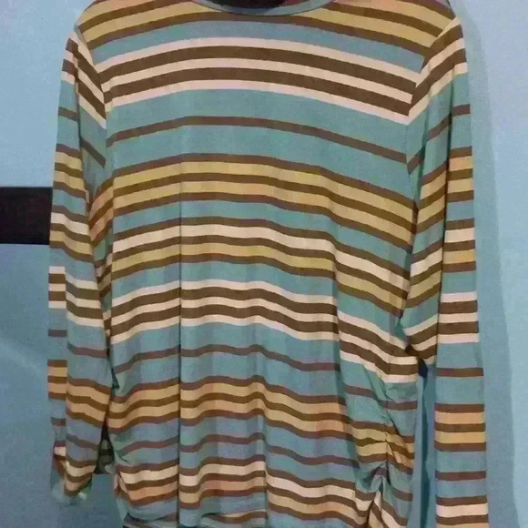 Tri Color Earth Tone Normcore Basic stripe long sleeve super soft Ruched Sides - Picture 1 of 2